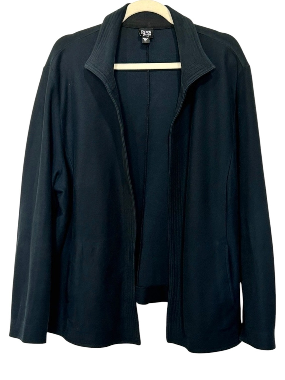 Eileen Fisher Minimalist Black Jacket Casual Luxury Dark Academia Cotton 1X - Picture 7 of 7